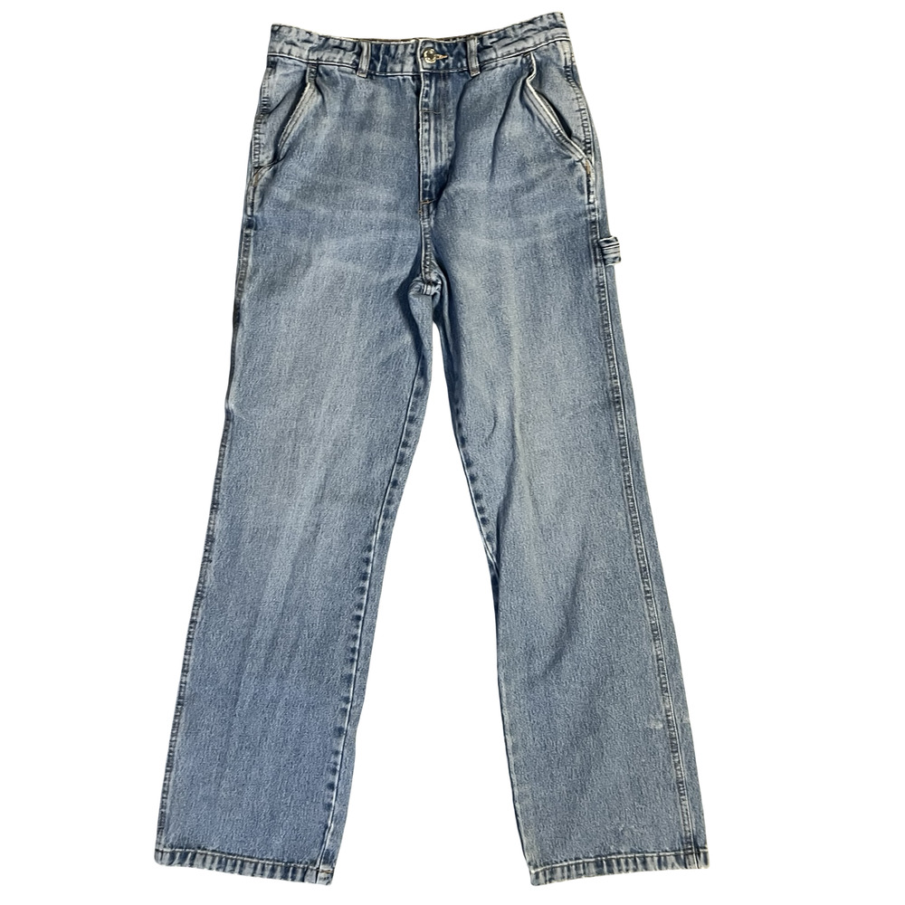 Zara Jeans Womens 6 Blue Carpenter Utility Straight Leg High Rise‎ Denim - Picture 2 of 9